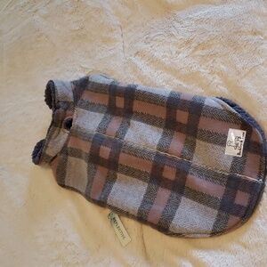 Gray Plaid Dog Coat Large NWT